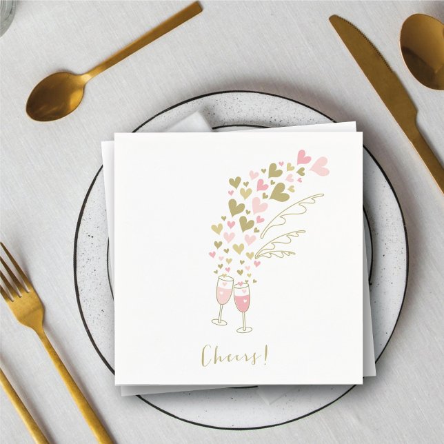 Rosa Champagne Cheers Förlovning Bröllopsfest Pappersservett (Pink Champagne Cheers Engagement Wedding Party Paper Napkins @ fat_fa_tin)