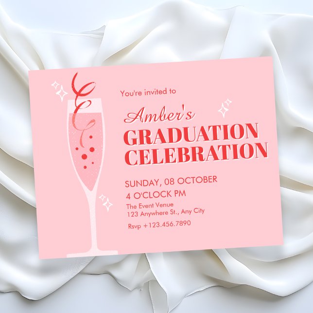 Rosa champagne cocktail-examen inbjudningar (Skapare uppladdad)