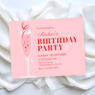Rosa champagne cocktail födelsedag inbjudningar
