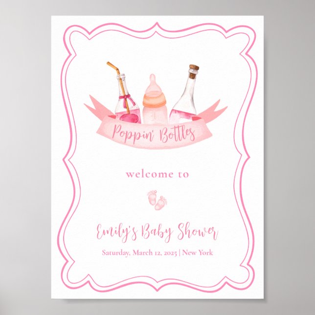 Rosa Champagne Feet Ram Baby Shower Välkommen Poster (Framsidan)