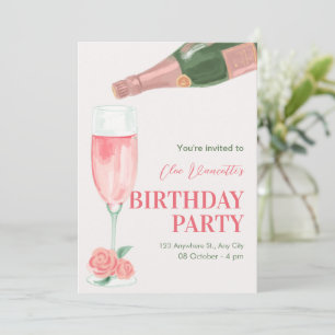 Rosa champagne flaska födelsedagsfest inbjudningar