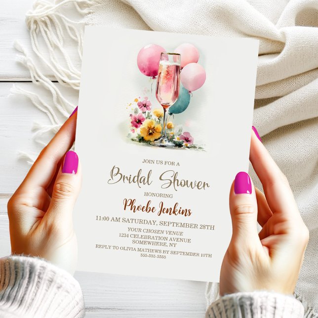 Rosa Champagne Glass Möhippa Inbjudningar (Skapare uppladdad)