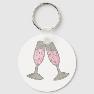 Rosa Champagne Glass Toast Bröllop Keychain Nyckelring