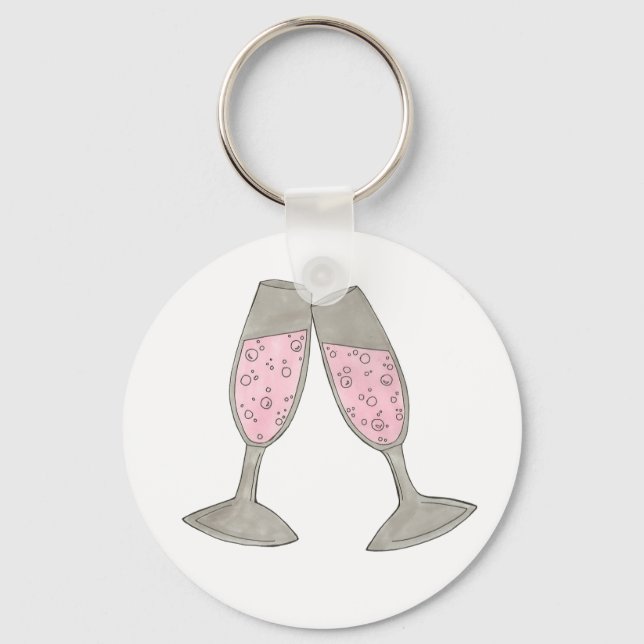 Rosa Champagne Glass Toast Bröllop Keychain Nyckelring (Framsida)