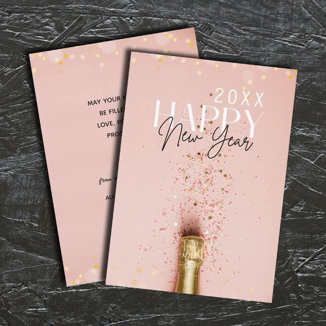 Rosa Champagne Gott nytt år Hälsning Julkort (Pink Champagne Happy New Year Greeting Holiday Cards - INSTANT DOWNLOAD and or PRINTED or both!)
