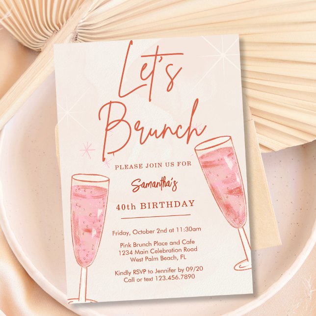 Rosa Champagne med bubblor Låt oss brunchesa Alla  Inbjudningar (Skapare uppladdad)