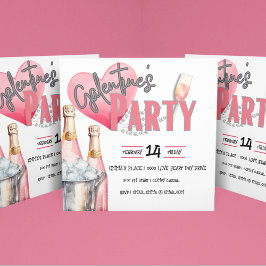 Rosa Champagne och Ice Bucket Galentine Party Inbjudningar