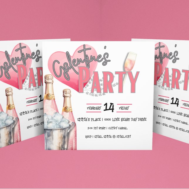 Rosa Champagne och Ice Bucket Galentine Party Inbjudningar (Galentine's Party invitations for you to customize.  Add your gal pal party information and enjoy!)
