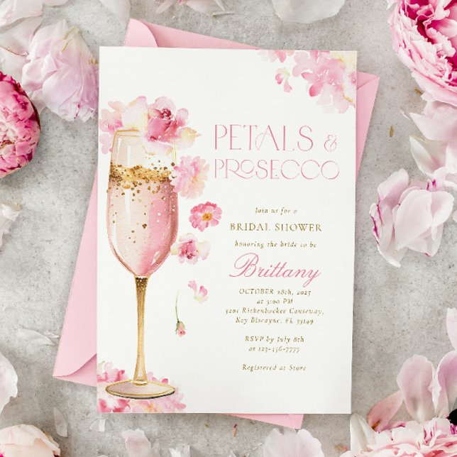 Rosa Champagne Petals Inbjudningskort för möhippan (Skapare uppladdad)