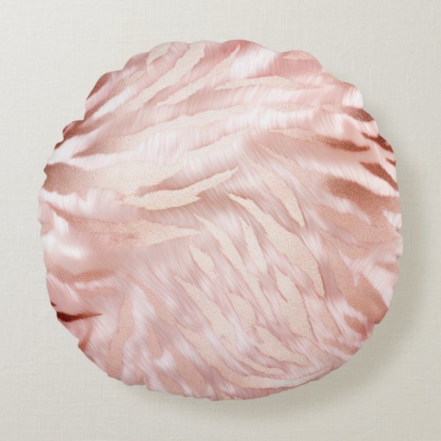 Rosa Champagne Ro Glam Zebra Round Pillow Rund Kudde (Framsidan)