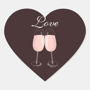 Rosa Champagne Sticker Hjärtformat Klistermärke