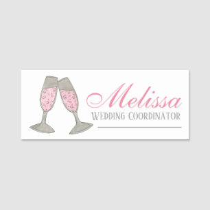 Rosa Champagne Toast Bröllopsfixaren Vin Shop Namnbricka