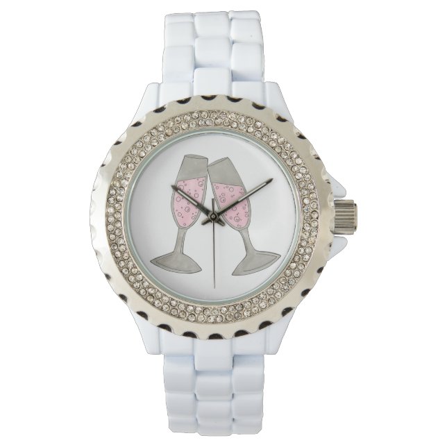 Rosa Champagne Toast Cheers Bröllop Bride Watch Armbandsur (Framsida)