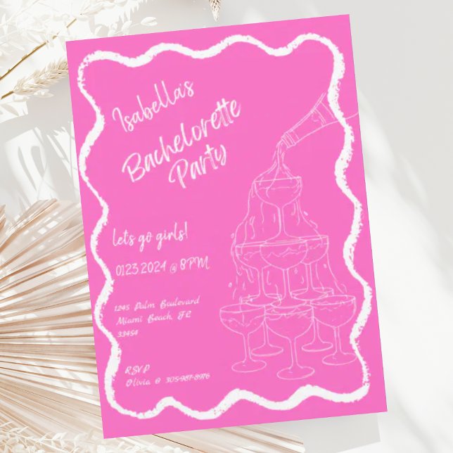 Rosa Champagne Torn Hand plockade Bachelorette Par Inbjudningar (Skapare uppladdad)