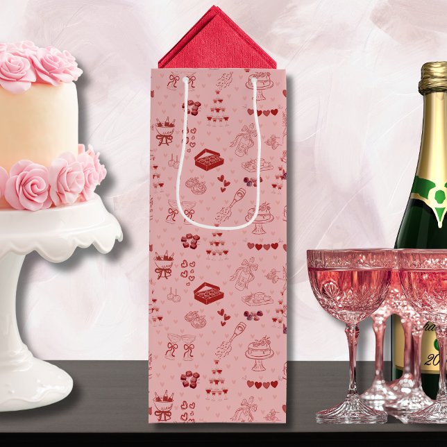 Rosa Champagne Tower Galentine Doodle Mönster (Skapare uppladdad)