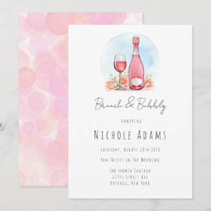 Rosa Champagne Watercolor Brunch och Bubly Inbjudningar