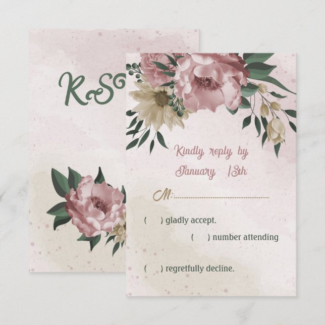 rosa champagneblommor botaniska bröllop OSA kort (Fram/baksida)
