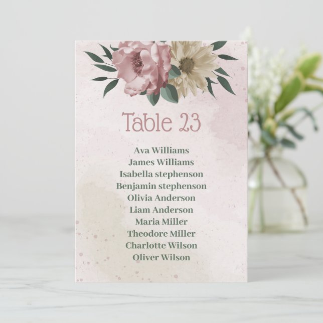 rosa champagneblommor botaniskt sittplatskort inbjudningar (Stående Fram)