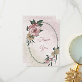 rosa & champagneblommor grönt löv tack kort