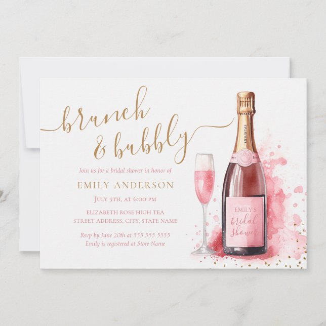 Rosa Champagnebrunch och bubblig bröllopsdusch  Inbjudningar (Framsida)