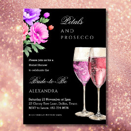 Rosa champagnekronblad och Prosecco Bröllopsdusch Inbjudningar