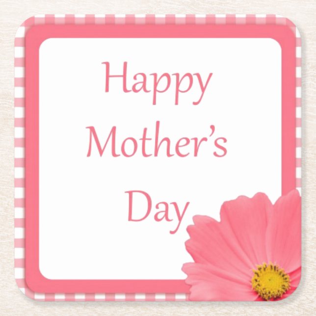 Rosa Check Blommigt Mors dag Underlägg Papper Kvadrat (Framsidan)