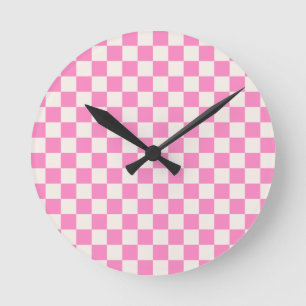 Rosa Check, Checkerboard Mönster, Checkered, Check Rund Klocka