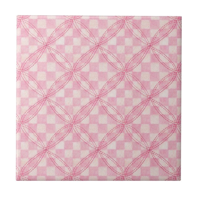 ROSA CHECK QUILT 4,25-tums keramiskt plattor Kakelplatta (Framsidan)