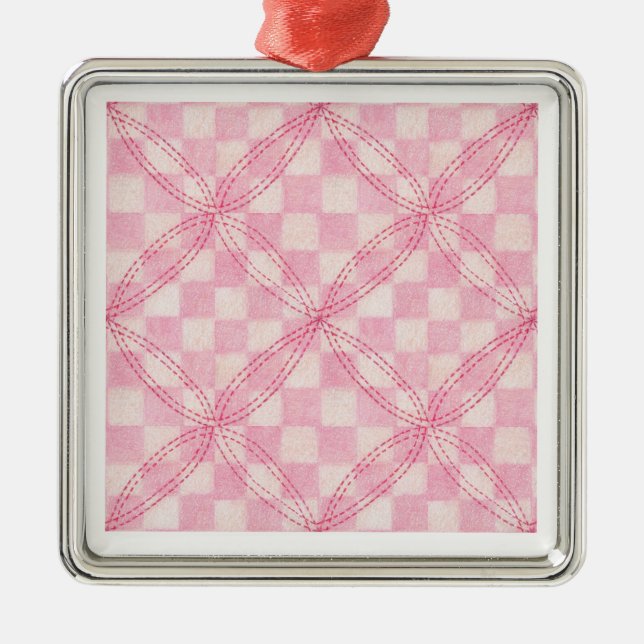 ROSA CHECK QUILT Premium Square Ornament (Framsidan)
