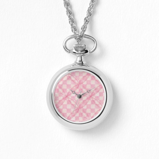 ROSA CHECK QUILT Silver Necklace Watch Armbandsur (Framsida)