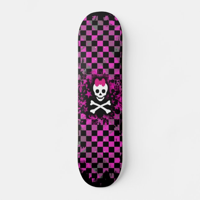 Rosa Check Skull Princess Skateboard (Framsida)