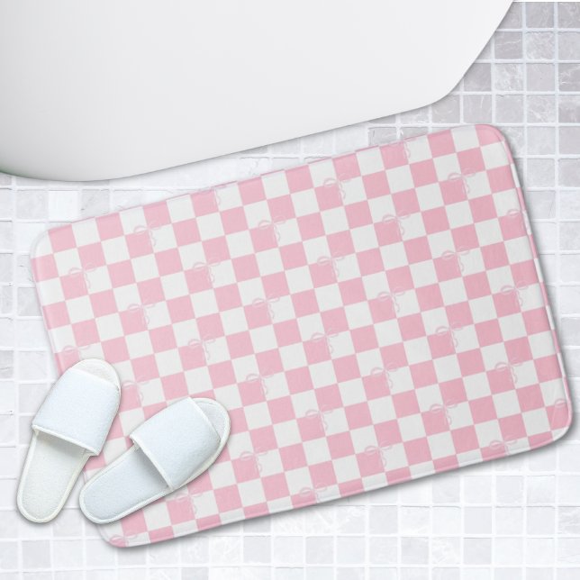 Rosa Checkated Trendig Coquette Bathroom Bath Mat Badrumsmatta (Pink Checkered Trendy Coquette Bathroom Bath Mat
)