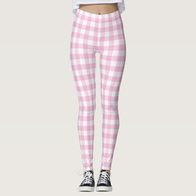 Rosa Checker Gingham Pastel Women Leggings (Framsida)