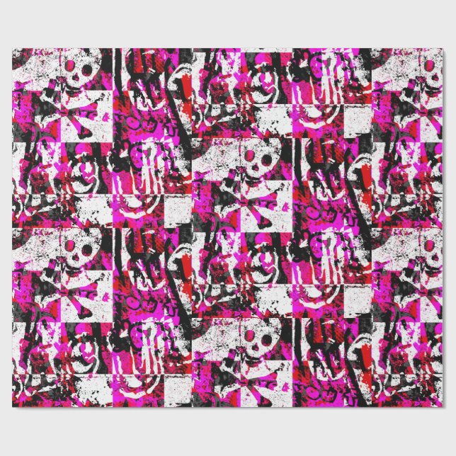 Rosa Checker Graffiti Wrapping Papper Presentpapper (Platt)