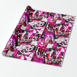 Rosa Checker Graffiti Wrapping Papper Presentpapper