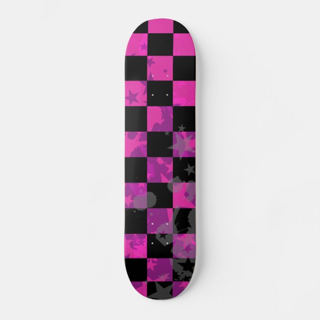 Rosa Checker Stars Girls Skateboard Deck (Framsida)
