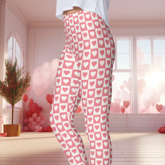 Rosa Checkerboard Heart Valentine Day Leggings (Skapare uppladdad)