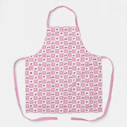Rosa Checkerboard med Cherry and Flower Apron
