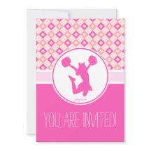 Rosa Checkered Diamonds Cheer/Pom Party-inbjudan