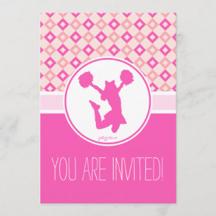 Rosa Checkered Diamonds Cheer/Pom Party-inbjudan Inbjudningar