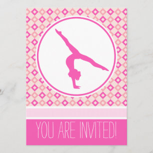 Rosa Checkered Diamonds Gymnastic Party-inbjudan Inbjudningar