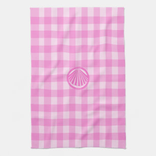 Rosa Checkers med Snäcka till havs Kökshandduk