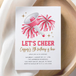 Rosa Cheerlead Girl Birthday Inbjudningar