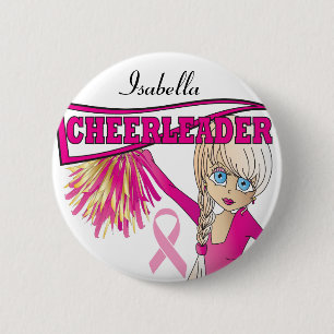 Rosa CheerLeader Bröstcancer medvetenhet Button Knapp