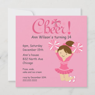 Rosa Cheerleader Cheers Birthday-inbjudan Inbjudningar