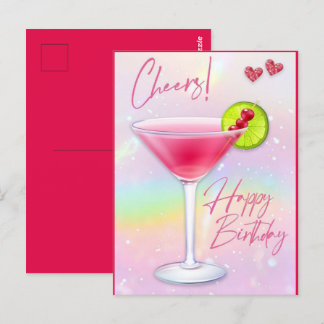 Rosa Cheers Grattis på födelsedagen Hälsning-vykor Vykort