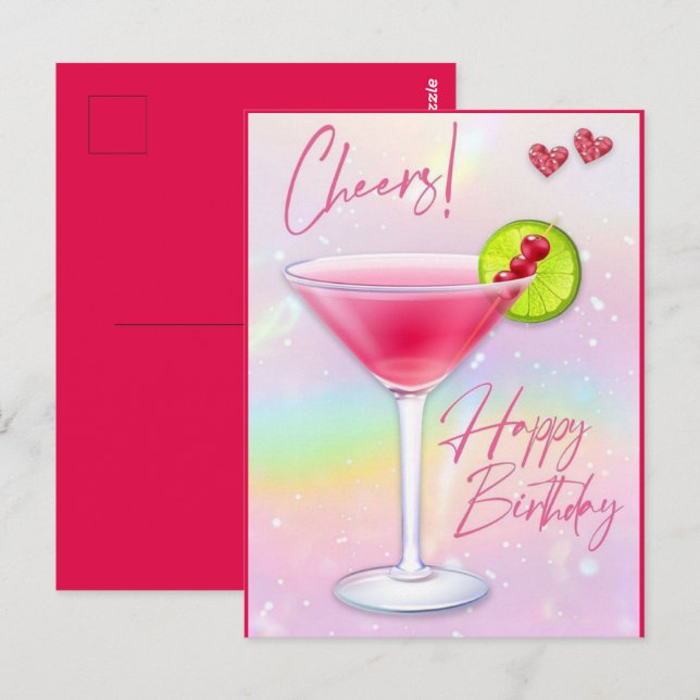 Rosa Cheers Grattis på födelsedagen Hälsning-vykor Vykort (Fram/baksida)