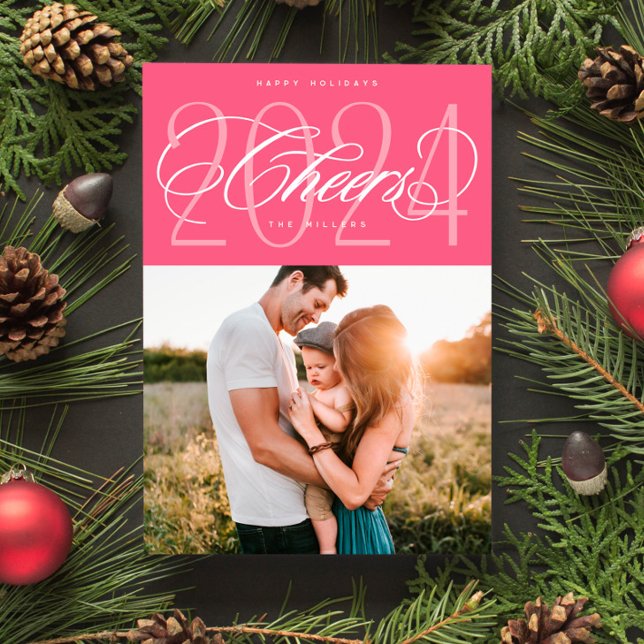 Rosa Cheers till 2024 års Helgdag-fotokort Julkort (Skapare uppladdad)