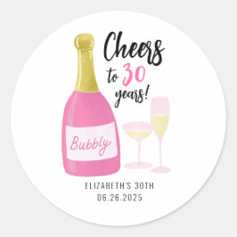 Rosa Cheers till 30 år med bubblor 30års födelseda Runt Klistermärke