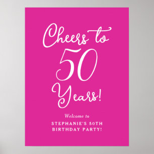 Rosa Cheers till 50 år 50:e födelsedagsvälkomstsky Poster